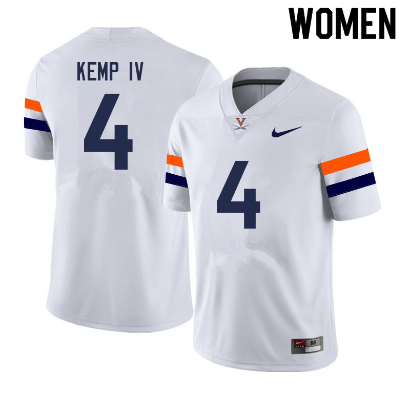Women #4 Billy Kemp IV Virginia Cavaliers College Football Jerseys Sale-White - Click Image to Close